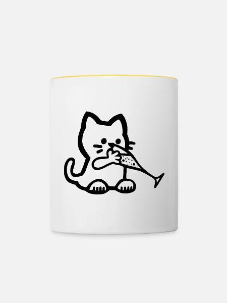 Durstiges Kätzchen - Tasse zweifarbig - Weiß/Gelb