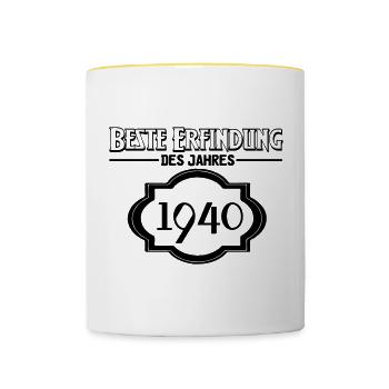 Beste Erfindung des Jahres 1940 Geschenk - Tasse zweifarbig - Weiß/Gelb - Vorne