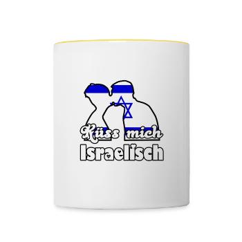 Küss mich Israelisch Geschenk - Tasse zweifarbig - Weiß/Gelb - Vorne