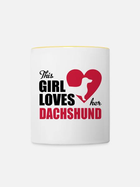 Dackel - Tasse zweifarbig - Weiß/Gelb