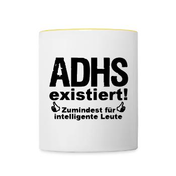 ADHS Spruch hyperaktiv Medizin Geschenk - Tasse zweifarbig - Weiß/Gelb - Vorne