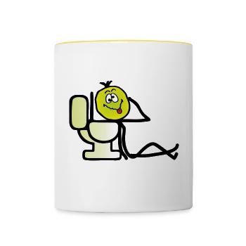 Kranke Figur & Toilette - Zum Kotzen... - Tasse zweifarbig - Weiß/Gelb - Vorne