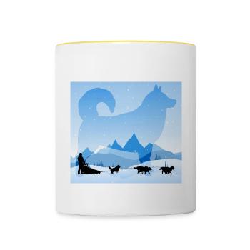 chiens de traineau - Mug contrasté - blanc/jaune - Devant