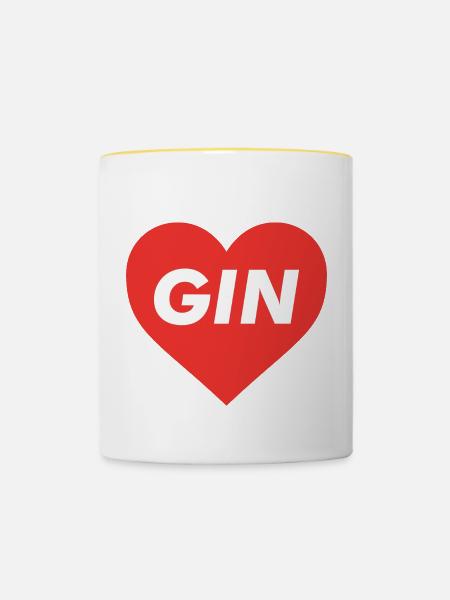 Gin Herz - Tasse zweifarbig - Weiß/Gelb