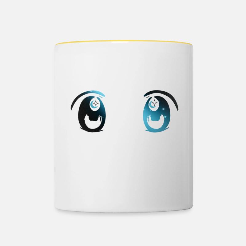 Yeux d'anime scintillants - Mug contrasté - blanc/jaune