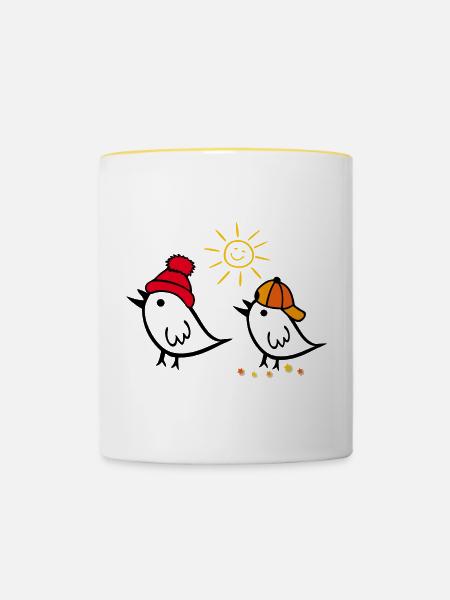 Frühling, Sonne, Spatz - Tasse zweifarbig - Weiß/Gelb