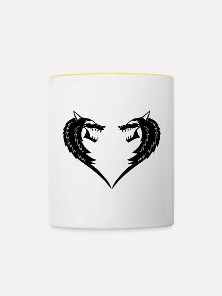 Schwarzes Wolfsherz - Tasse zweifarbig - Weiß/Gelb