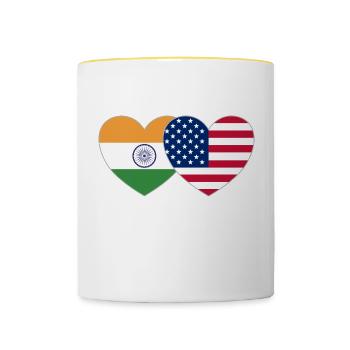 India USA Flag Heart - Contrasting Mug - white/yellow - Front