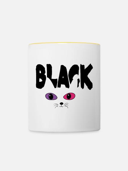 Katzen Augen - Tasse zweifarbig - Weiß/Gelb