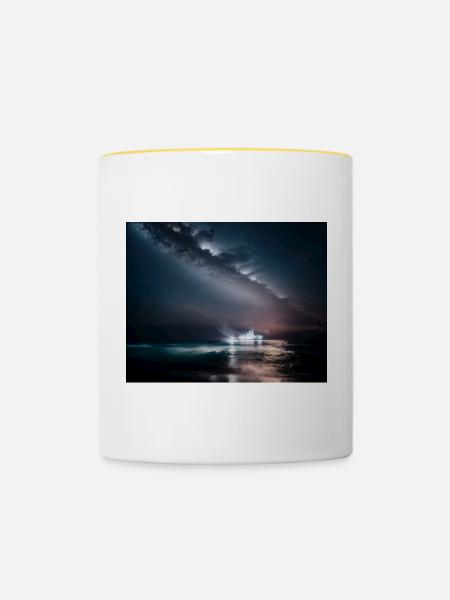 Shiff bei Nacht - Tasse zweifarbig - Weiß/Gelb