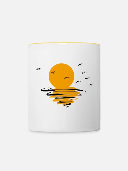 Wildgänse Kraniche Frühling - Tasse zweifarbig - Weiß/Gelb