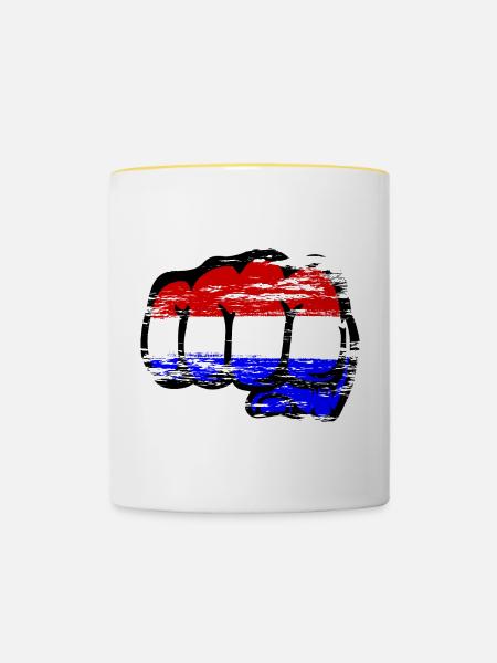 Holland Flagge Hand Faust used - Tasse zweifarbig - Weiß/Gelb