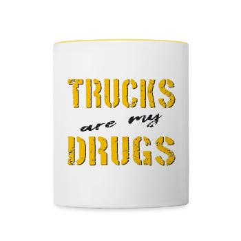Trucks are my Drugs - Lkw Leidenschaft - Tasse zweifarbig - Weiß/Gelb - Vorne