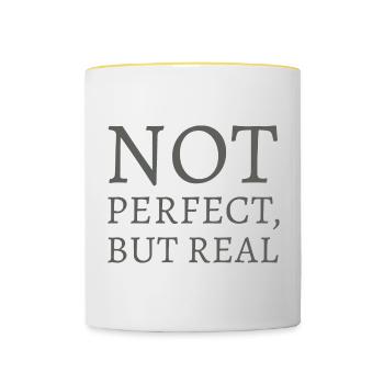 Nicht perfekt, doch real - Tasse zweifarbig - Weiß/Gelb - Vorne