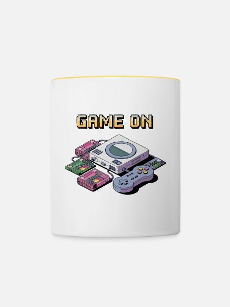Retro-Spielkonsolen-Design - Tasse zweifarbig - Weiß/Gelb