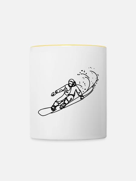 Snowboarder Zeichnung - Tasse zweifarbig - Weiß/Gelb