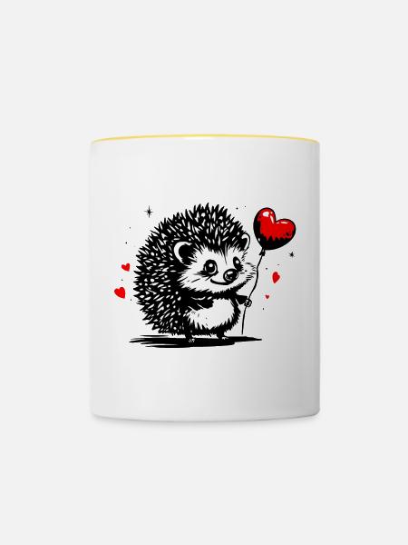 Igel mit Herz Luftballon - Heartful Creatures - Tasse zweifarbig - Weiß/Gelb