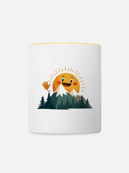 Lächelnde Sonnen-Berg - Tasse zweifarbig - Weiß/Gelb