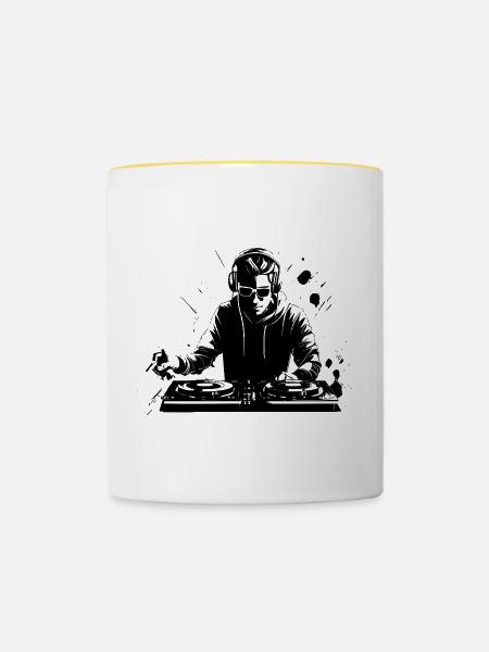 Diskjockey - Tasse zweifarbig - Weiß/Gelb