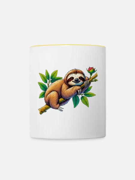 Faultier - Tasse zweifarbig - Weiß/Gelb
