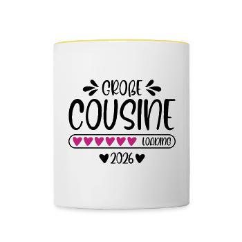 Große Cousine 2026 - Tasse zweifarbig - Weiß/Gelb - Vorne