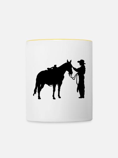 Frau mit Pferd - Tasse zweifarbig - Weiß/Gelb