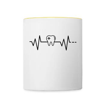 Battement de coeur dent, docteur, dentiste, médecine, dents - Mug contrasté - blanc/jaune - Devant