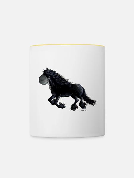 Schwarzes Friesenpferd - Friese - Tasse zweifarbig - Weiß/Gelb
