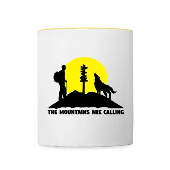 Der Berg ruft, wandern - Tasse zweifarbig - Weiß/Gelb - Vorne