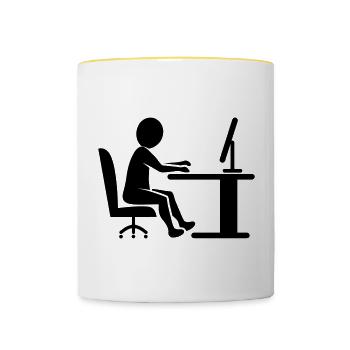Travail de bureau Icon / noir et blanc - Mug contrasté - blanc/jaune - Devant