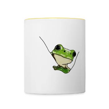 Green Frog – Cute Illustration - Contrasting Mug - white/yellow - Front