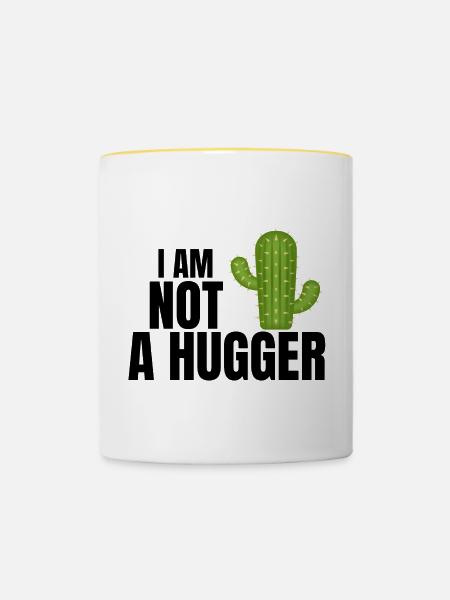 Ich bin kein Umarmer, Umarmer, Kaktus - Tasse zweifarbig - Weiß/Gelb
