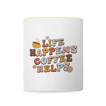 Life Happens Kaffee hilft - Tasse zweifarbig - Weiß/Gelb - Vorne