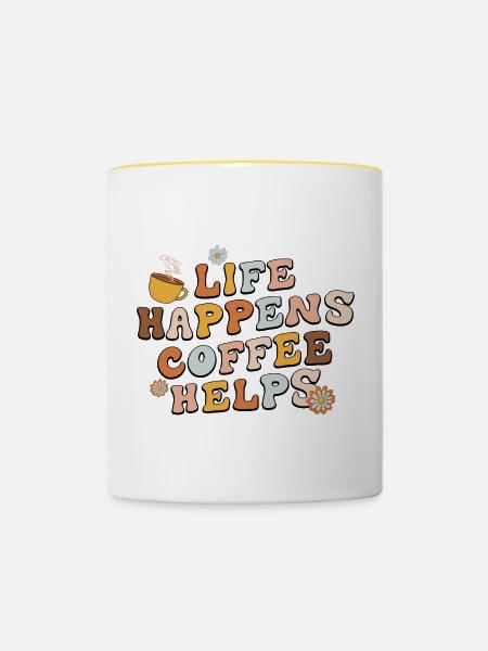 Life Happens Kaffee hilft - Tasse zweifarbig - Weiß/Gelb