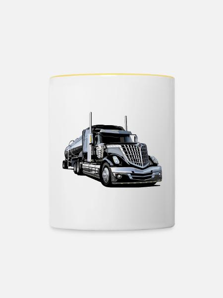 Sattelschlepper aus Chrom und PS - Tasse zweifarbig - Weiß/Gelb