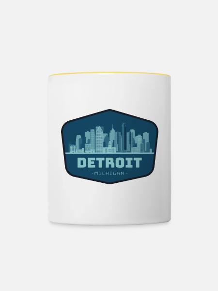 Detroit Skyline Indigo - Tasse zweifarbig - Weiß/Gelb