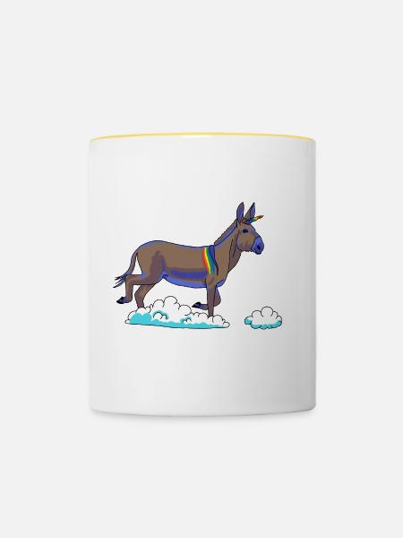 Regenbogen-Einhorn auf Wolken - Tasse zweifarbig - Weiß/Gelb