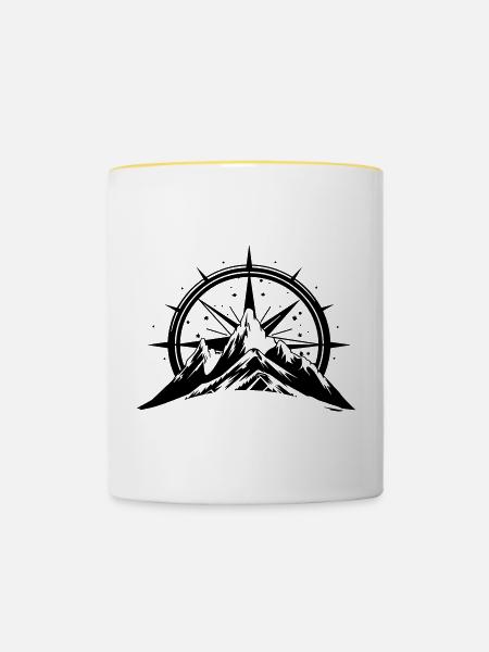 Compass With Mountain Silhouette - Tasse zweifarbig - Weiß/Gelb