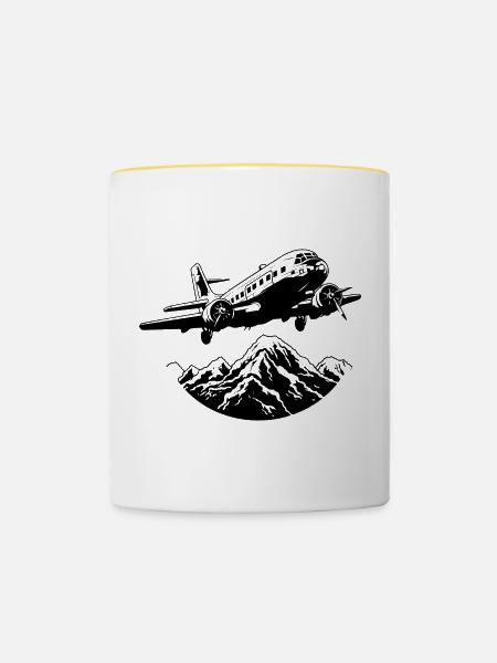 Flugzeug Grafik - Tasse zweifarbig - Weiß/Gelb