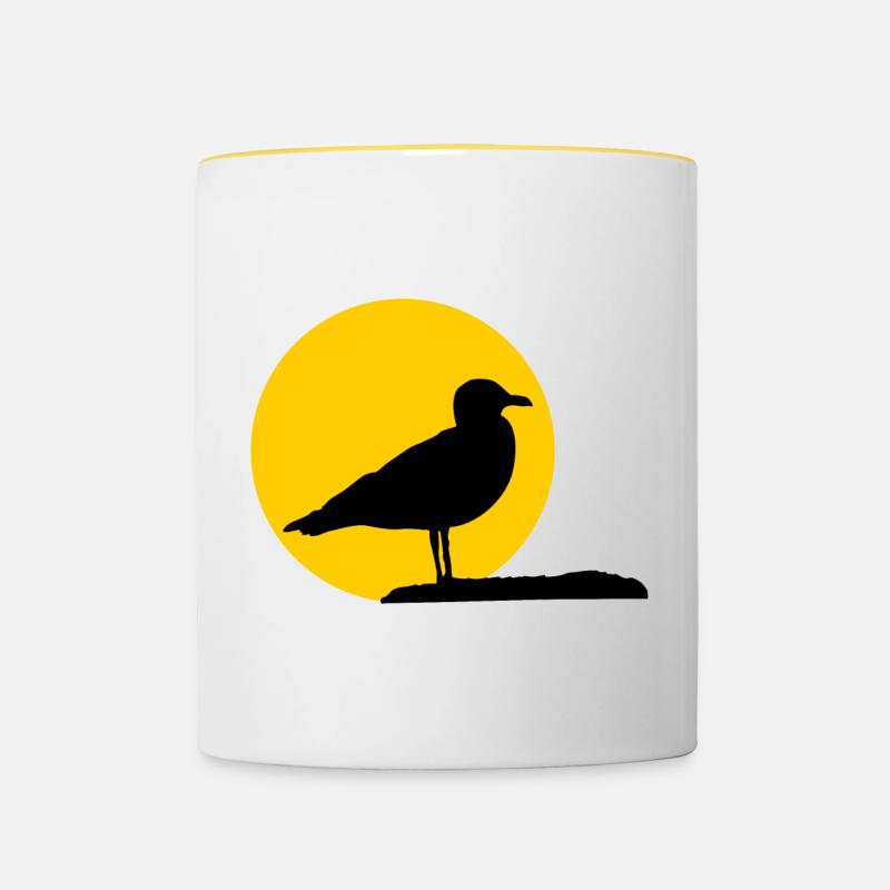Seagull in front of sun - Contrasting Mug - white/yellow