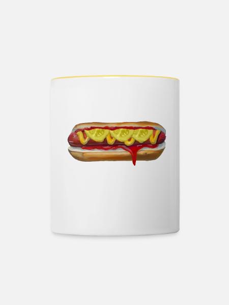 Farbexplosiver Hotdog Malerei - Tasse zweifarbig - Weiß/Gelb