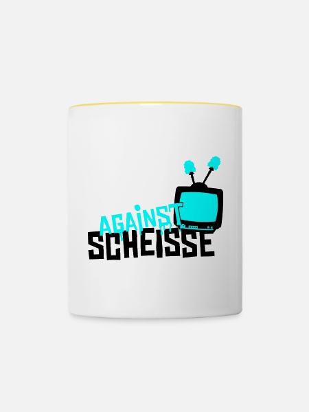 against scheisse - television - Tasse zweifarbig - Weiß/Gelb