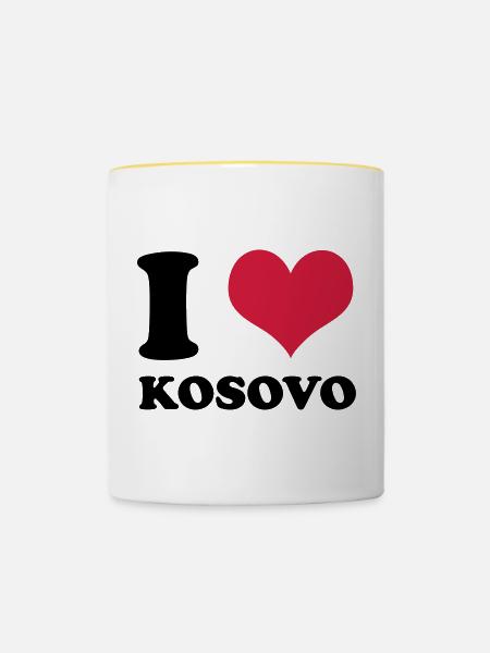 j'aime le kosovo - Mug contrasté - blanc/jaune