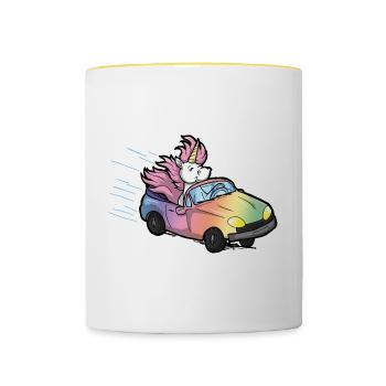 Funny Unicorn Car Gift Driver License Comic - Contrasting Mug - white/yellow - Front