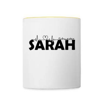 Sarah Nom Prénom infirmière infirmière - Mug contrasté - blanc/jaune - Devant