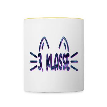 3. Klasse - Grundschule Katzen - Tasse zweifarbig - Weiß/Gelb - Vorne