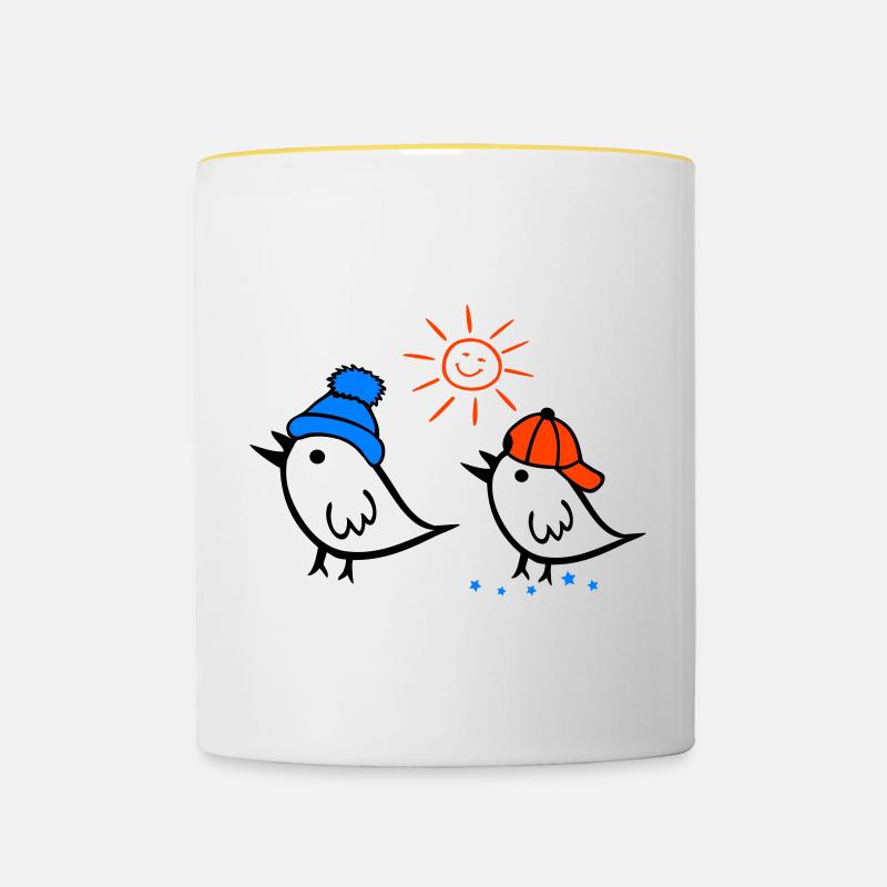 Moineau, Soleil, Printemps - Mug contrasté - blanc/jaune