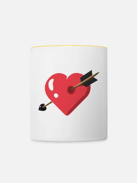 Herz mit Pfeil - Tasse zweifarbig - Weiß/Gelb
