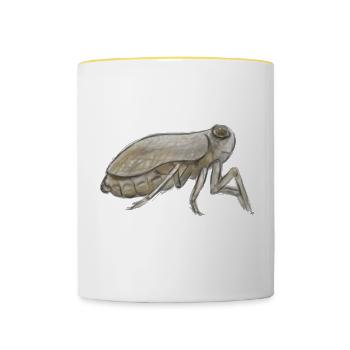 Croquis à l’encre de cigale en tons terreux - Mug contrasté - blanc/jaune - Devant