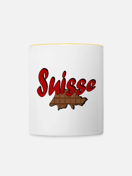 Schweiz Schokolade - Tasse zweifarbig - Weiß/Gelb